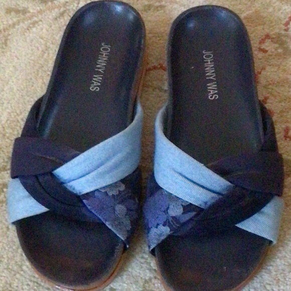 Johnny Was Jacquard Twist Wrap Blue Multi Slide Sandal sz 7 - Picture 6 of 7